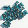 24 13mm Transparent Aqua & Gold Textured Tube Beads